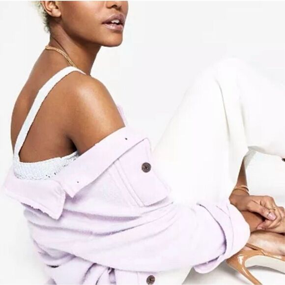 ✨BLACK TAPE Fuzzy Elbow Patch Shacket Shirt Sz Medium Jacket Soft Lilac✨ - Picture 4 of 11